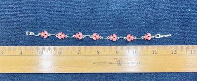 Silver-tone Bracelet with Pink Flowers