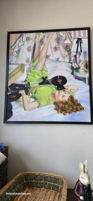 PRINT OF GIRL WITH VINYL RECORDS