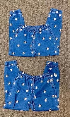 2 pairs of Denim Mickey Mouse Pants Elastic Drawstring Waist and Cuffs adult size large L