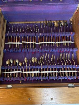 Vintage Siam Buddha Thailand - 156 Piece Brass Flatware Set and Serving Pieces