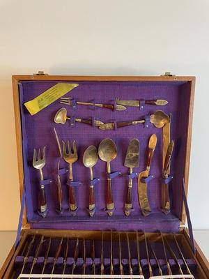 Vintage Siam Buddha Thailand - 156 Piece Brass Flatware Set and Serving Pieces