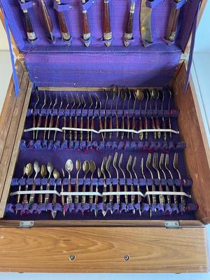 Vintage Siam Buddha Thailand - 156 Piece Brass Flatware Set and Serving Pieces