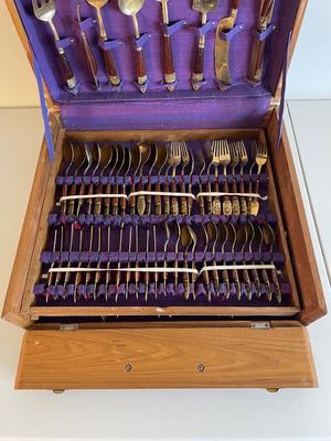 Vintage Siam Buddha Thailand - 156 Piece Brass Flatware Set and Serving Pieces