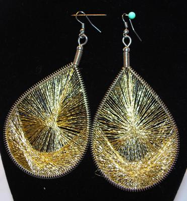 Gold Lame' Styled Threaded Teardrop Earrings 3 Â½