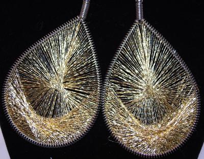 Gold Lame' Styled Threaded Teardrop Earrings 3 Â½