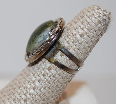 Size 7 Gray/Green Agate Style Stone Open Band Ring (10.0g)