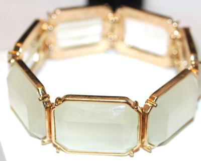 Gold Tone Trimmed White Opaque 7 Rectangles Expandable Bracelet 8
