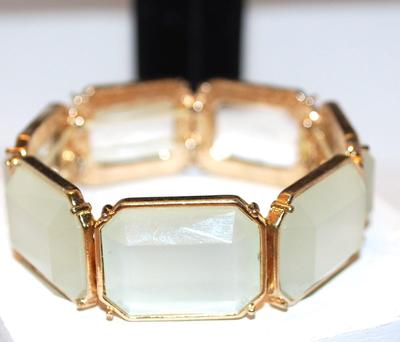 Gold Tone Trimmed White Opaque 7 Rectangles Expandable Bracelet 8