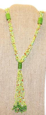 Lots of Greens Necklace with Red Speckle Beads and Dangles 36