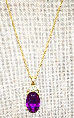 Large Oval Purple Stone with a Top Crown Accent with Clear Stones PENDANT (1 ¼