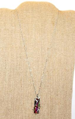 Rainbow Irridescent Long Rectangle PENDANT (1 ½ x ½) on a Silver Tone Necklace Chain 19