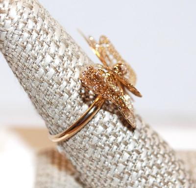 Size 8¾ Delicate Gold Tone Filigree Style Butterfly Ring (2.3g)