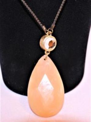 Large Faceted Pink Teardrop Stone with Mirror Circle & Small Bead Accents 32