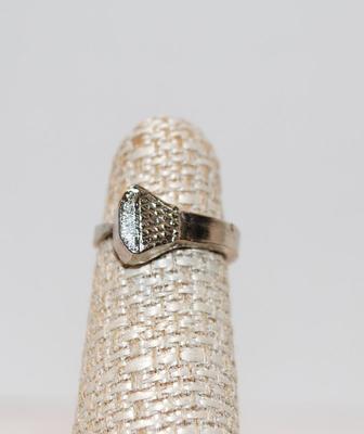 Size 4Â¼ Trapezoid Top Silver-Tone Ring with Geometric Design (3.2g)