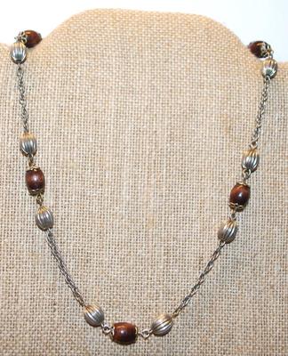 Brown & Silver Barrels Necklace 16