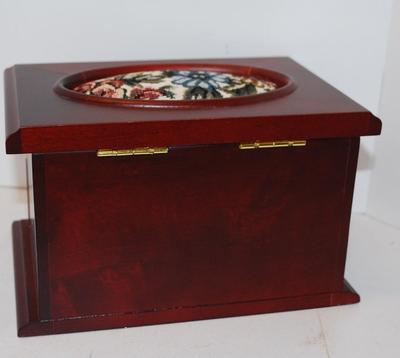Cherry Finish Jewelry Box with Upholstered Top, Mirror & Drawer 8