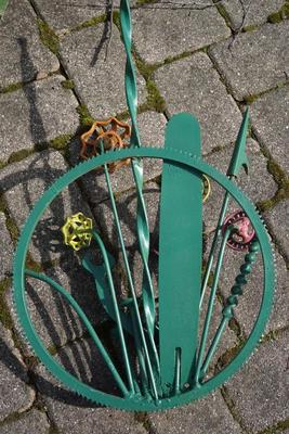 HAND CRAFTED GARDEN SCULPTURES MADE FROM TOOLS AND FAUCET VALVES