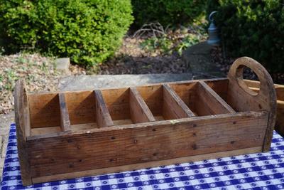 PRIMITIVE PINE DIVIDED HARDWARE BOX. NATURAL WOOD