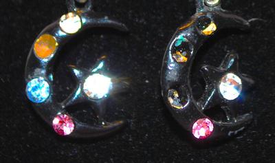 Star and Crescent Moon Earrings with Multi-Color Stone Accents ¾