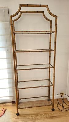 Bamboo Like Metal Shelving Unit with Glass Shelves (UD-DW)