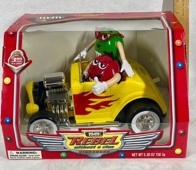 M & M Rebel Without a Cause Dispenser Roadster with Red and Green M&M's NIB