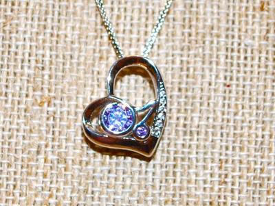 .925 Silver Purple Stones Heart Pendant (½