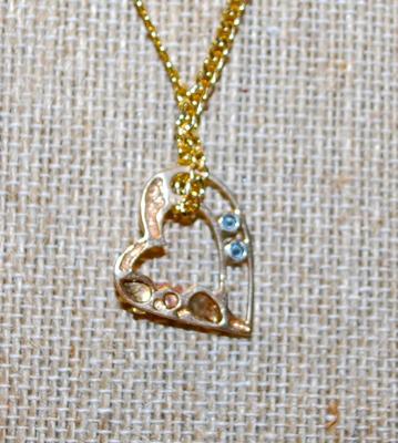10k Gold Filled Blue Topaz Stones & Rose Gold Flower Heart PENDANT (¾