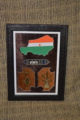 Unique Niger Plaque with Leather Bound Frame and Agadez Cross 14.75