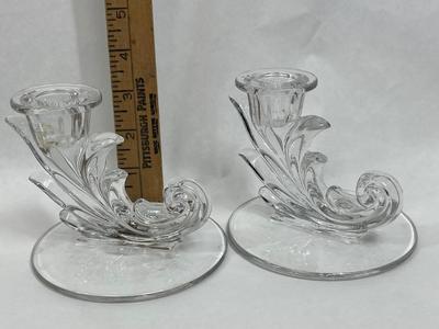 Pair Elegant Crystal Fostoria Baroque Candle Holders