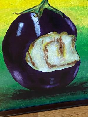 Original Framed Tom Roddy Eggplant Painting on Canvas. signed and dated