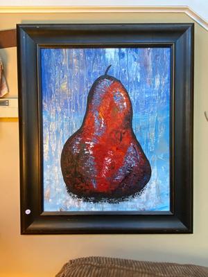 Framed Oil On Canvas Pear Painting, Unsigned