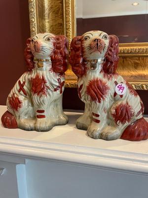Pair of Vintage Porcelain Staffordshire Spaniel Dog Figurines