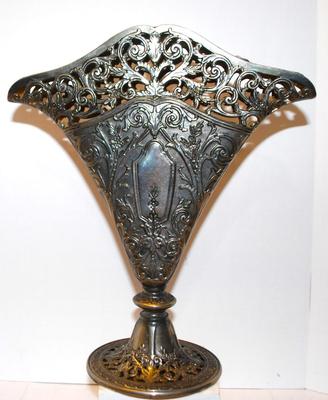 Victorian Fan Shaped Vase Silver Plate Ornate - Solid Filigree Fan Shaped Flower Vase, Use for Flowers or Napkins. SEE DETAILS
