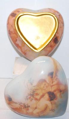 Cherub-Styled Figurines on a Heart Shaped Covered Jewelry Box with a Lined Pillow Interior 5