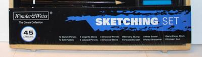 NEW 45 Pc. Art Set in Wooden Folding Carrying Case - Incl. Chalks, Pastels, Pencils, Etc.
