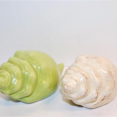 3 Salt & Pepper Sets -- Snail Shells - Lime Green + White 2" & Acorns + Orange Leaves 2Â¾" & Barrel Beige with...