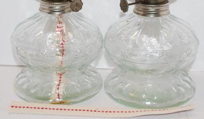2 Glass Oil Lamps with Wicks 5Â½