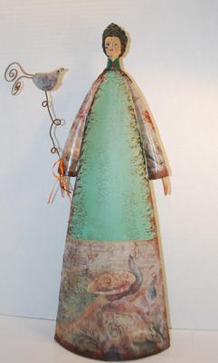 All Metal "Lady with Bird" Art Piece 21" H