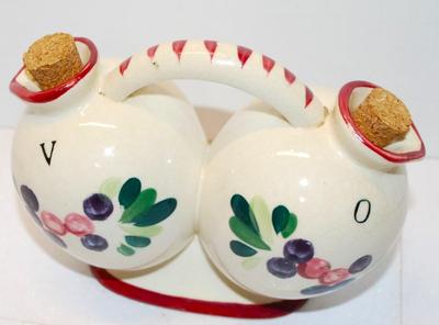 Handpainted Vinegar & Oil Flowered Container 6" W x 4 1/2" H