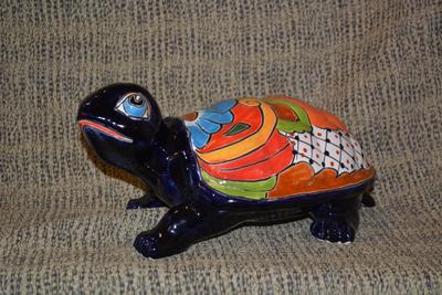 Colorfully Glazed Ceramic Tortoise, Mexico 11.5
