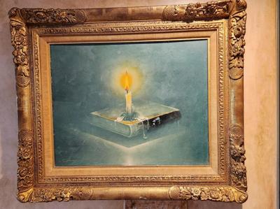 Teimur Amiry Signed ''Candlelight Reading'' Still Life Oil on Canvas