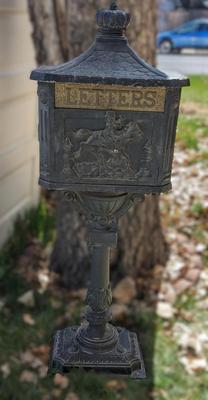Vintage Cast Metal Victorian Style Freestanding Mailbox
