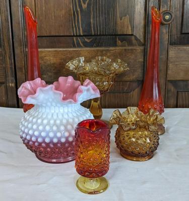 Hobnail and Swung Vase Art Glass