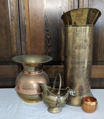 Union Pacific Brass and Copper Spittoon and Antique Coal Scuttle's