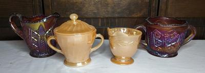 Carnival Glass and Peach Lustre Cream & Sugar Sets