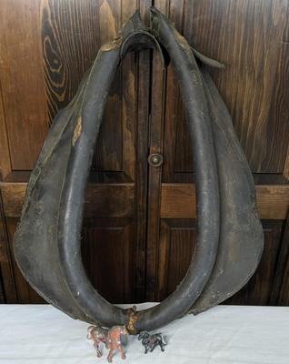 Antique Leather Horse Collar w/ Metal Horse Toys