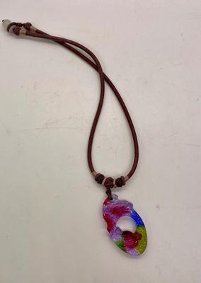 Necklace with Abstract Glass Pendant with Pheasant