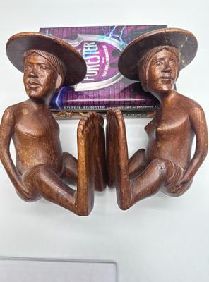 Carved Wood Bookends (books aren't included)