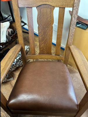 Antique Wood and Leather Rocking Chair