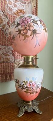 Pink Floral Victorian Style Parlor Lamp
